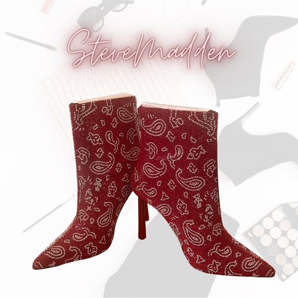 Steve Madden Robyn Red Embellished Paisley Heeled - Picture 1 of 4
